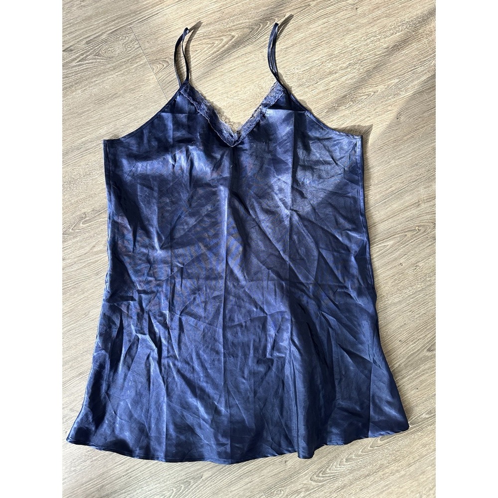 Navy Blue Satin Pajama Chemise Nightgown Night Dress Gown Pj Lingerie Women's XL